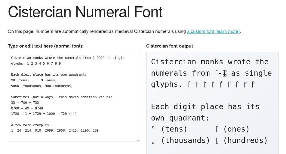 Show HN: A custom font that displays Cistercian numerals using ligatures