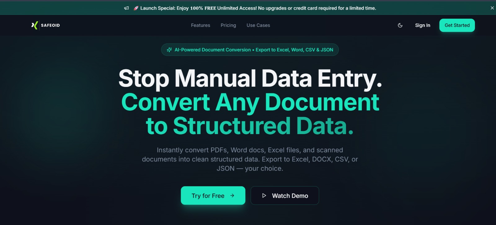 Show HN: Safeoid – Turn Messy PDFs into Structured Excel, CSV, or JSON
